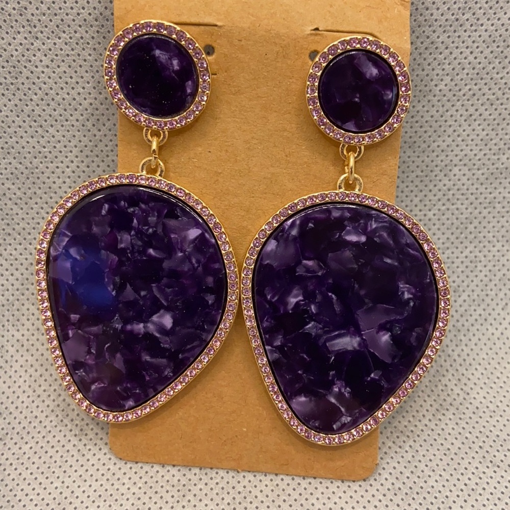 Statement Purple Dangle Earrings - image 1
